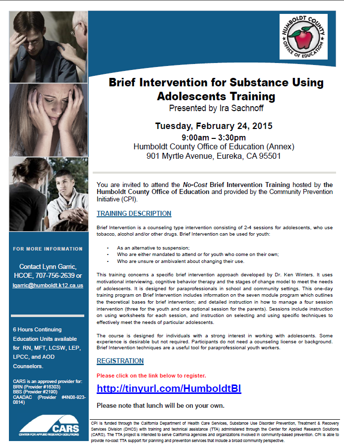 Brief Intervention for Substance Using Adolescents Training My HCOE