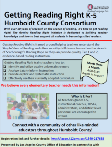 Getting Reading Right K-5 Humboldt County Consortium