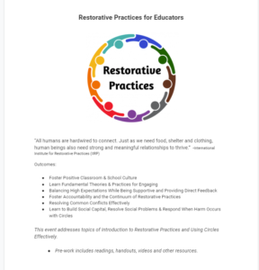 Restorative Practices for Educators September 2022