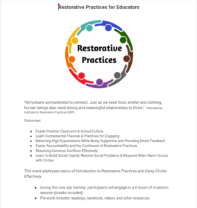 One Day Restorative Practices PD