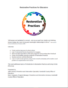 Restorative Practices Sept 8 & Sept 15