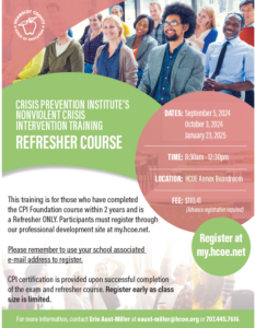 Crisis Prevention Institute's Nonviolent Crisis Intervention Training Refresher Courses 2024-2025